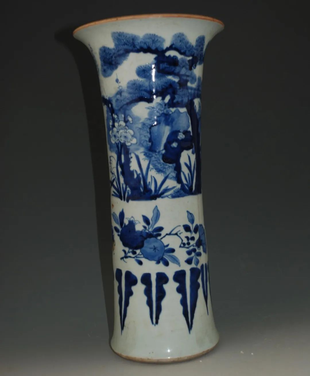 清康熙青花岁寒三友觚式瓶